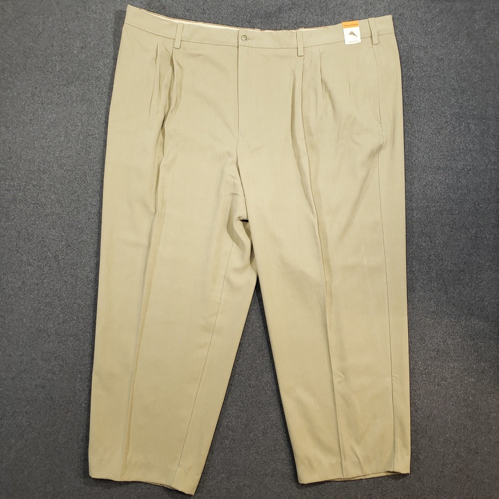 Tommy Bahama Pleated Silk Pants Mens 48x30 Tan Khaki‎ Nylon Blend Twill